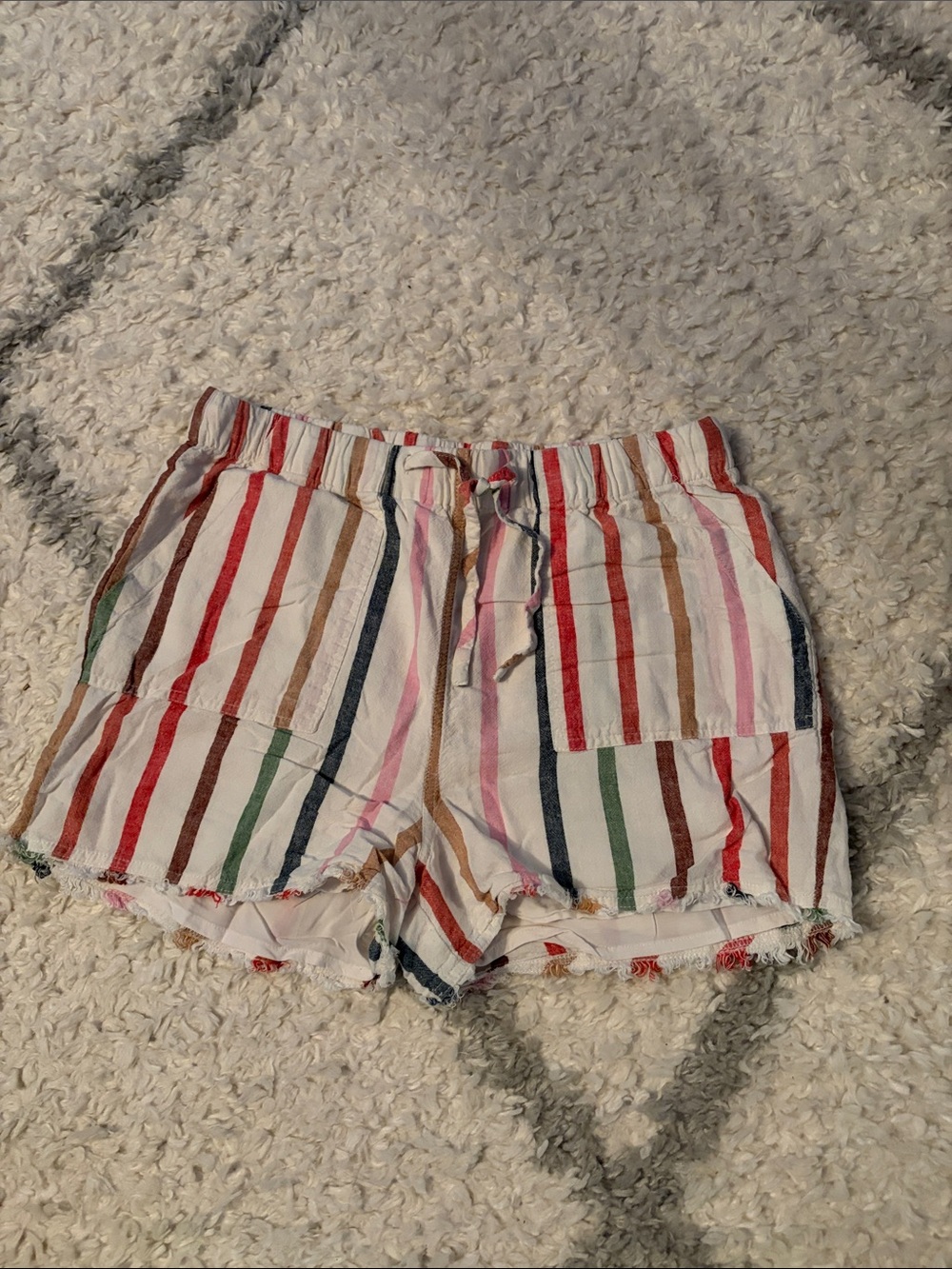 Thread & Supply Multicolor Striped Cargo Shorts - White Base